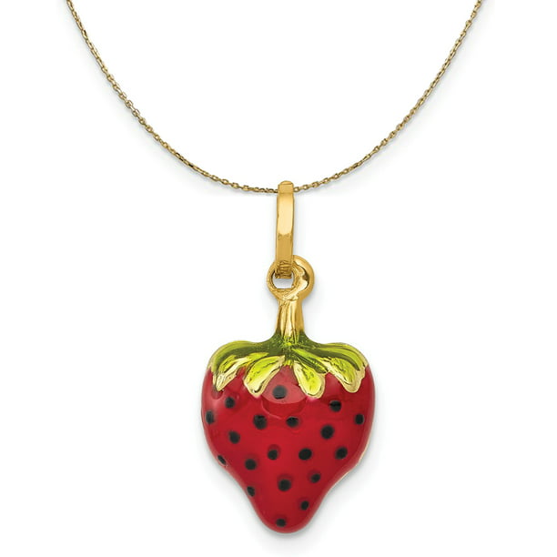 14K Yellow Gold Strawberry Pendant on an Adjustable 14K Yellow Gold Chain Necklace 